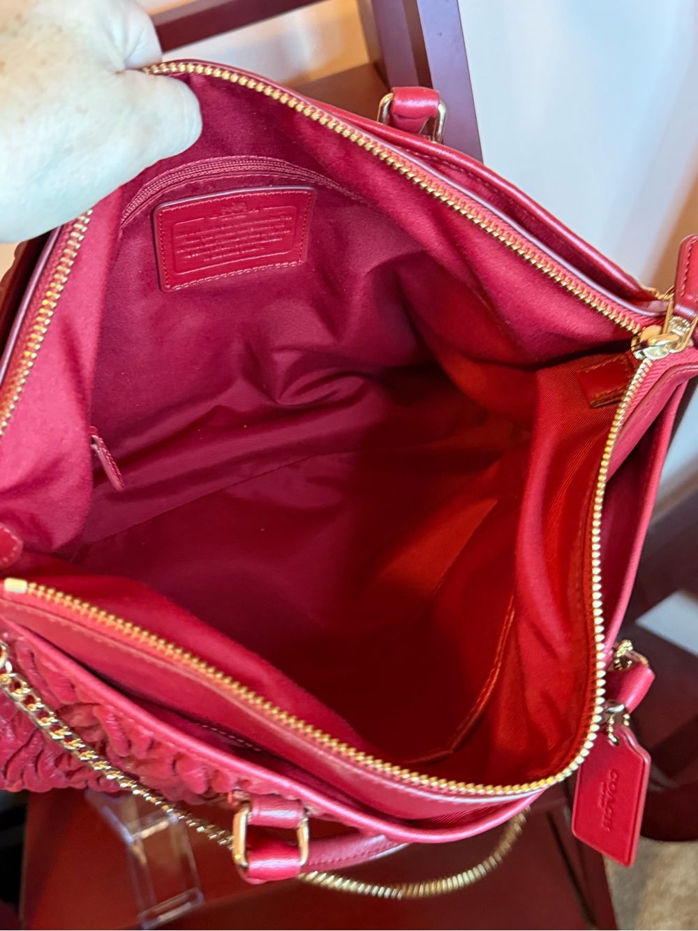 Coach Quilted Red Leather Satchel with Top Handles - Picture 9 of 10